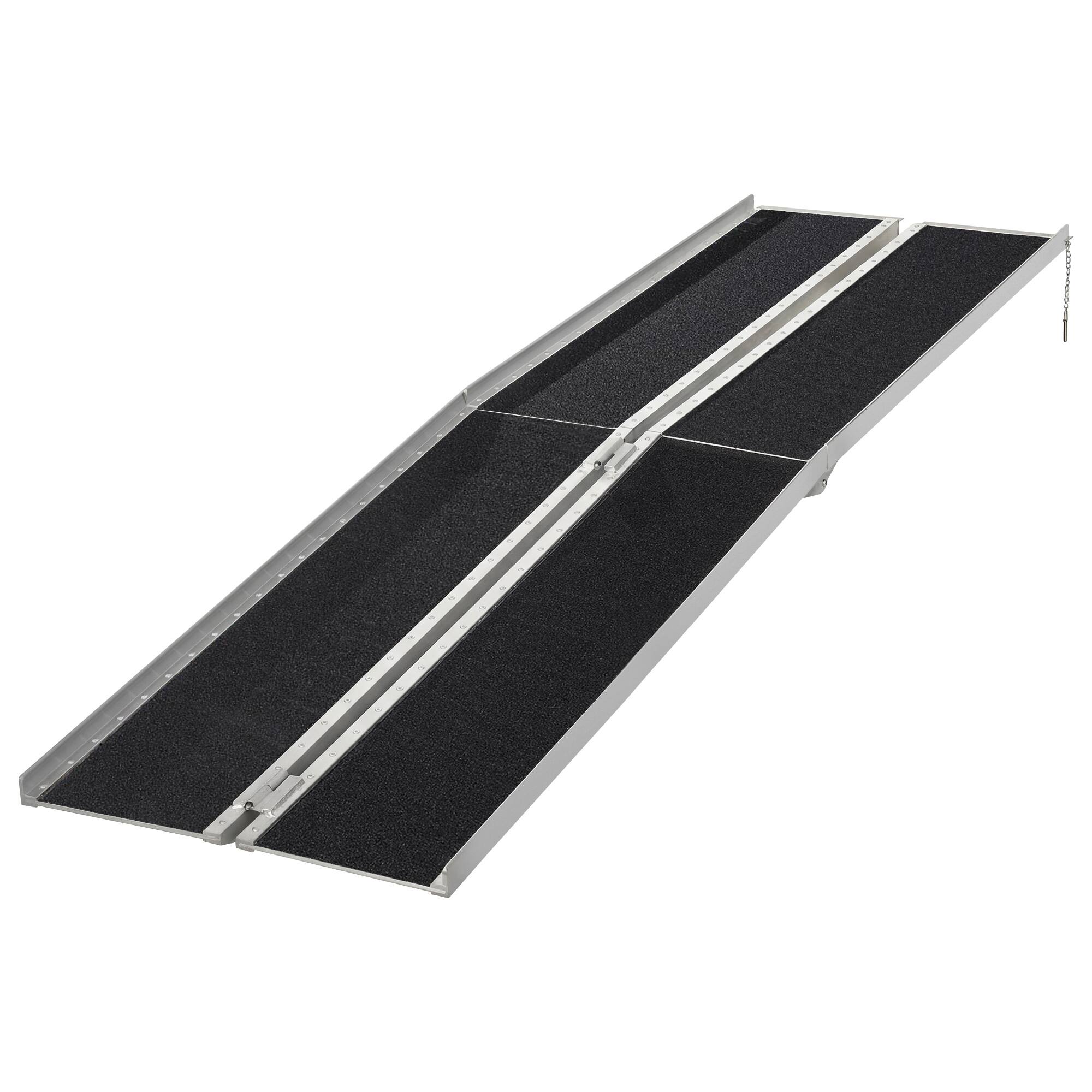 Front. Homcom - 10' Skidproof Portable Wheelchair Ramp for Home, Steps, Doorways, Carpeted Foldable Handicap Ramp - Black.