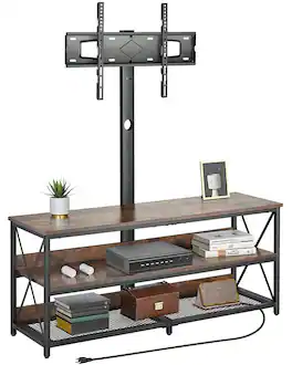 Glintex - TV Stand with Mount, 48" Entertainment Console for Up to 75" TVs, Adjustable Height, Power Outlet, Open Storage Design - Brown