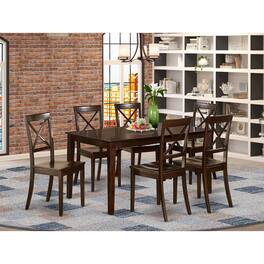 East West Furniture - 7 Pc Dining set-Dining Table and 6 Wood Dining Chairs - Cappuccino