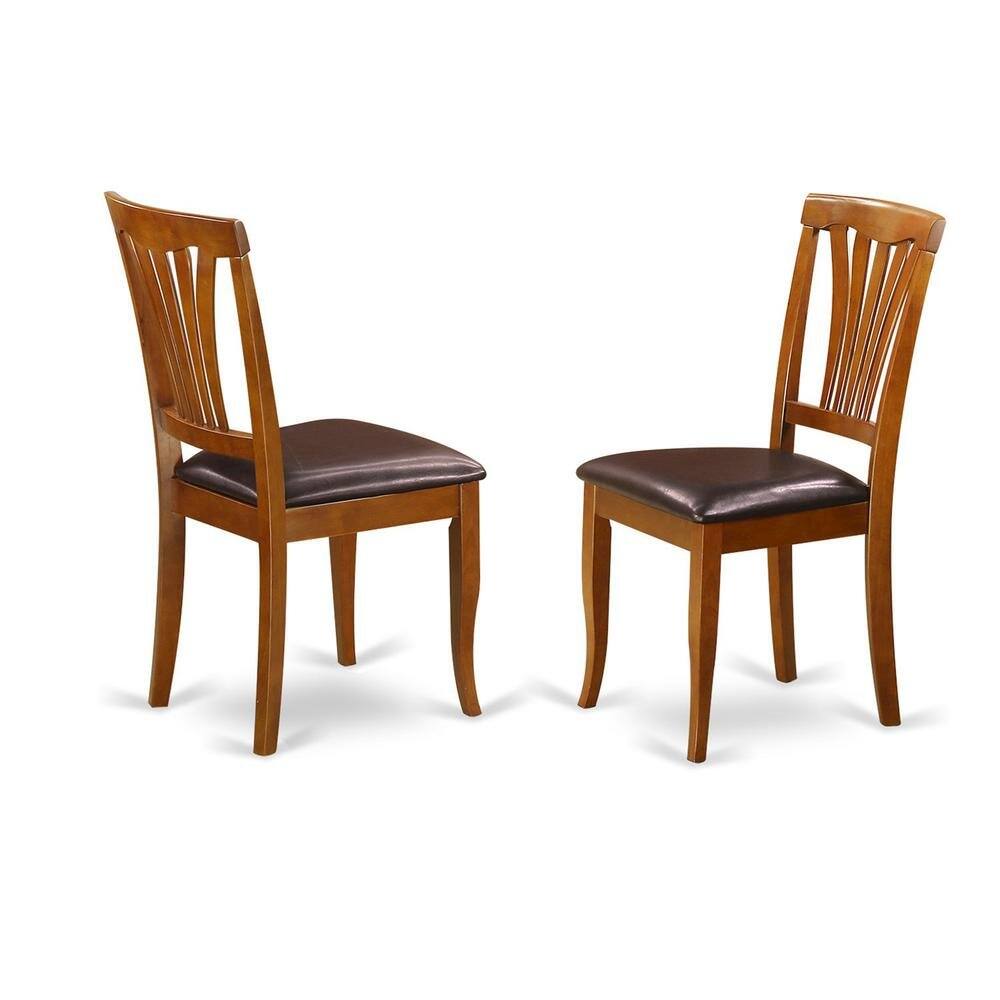 Front. FurniFact - Elegant Wooden Dining Chairs – Faux Leather Kitchen Chairs - Saddle Brown.