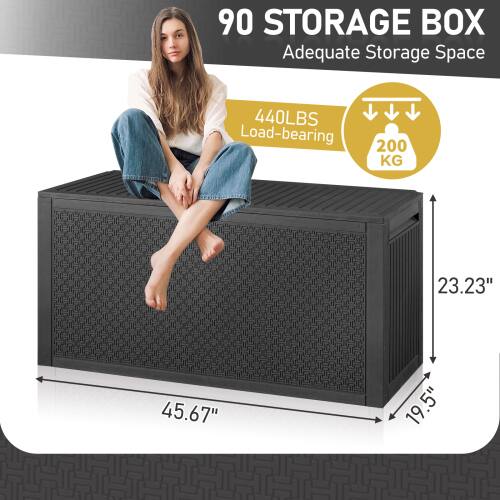 90 STORAGE BOX  
Adequate Storage Space  
440LBS Load-bearing  
200 KG  
23.23" x 45.67" x 19.5"