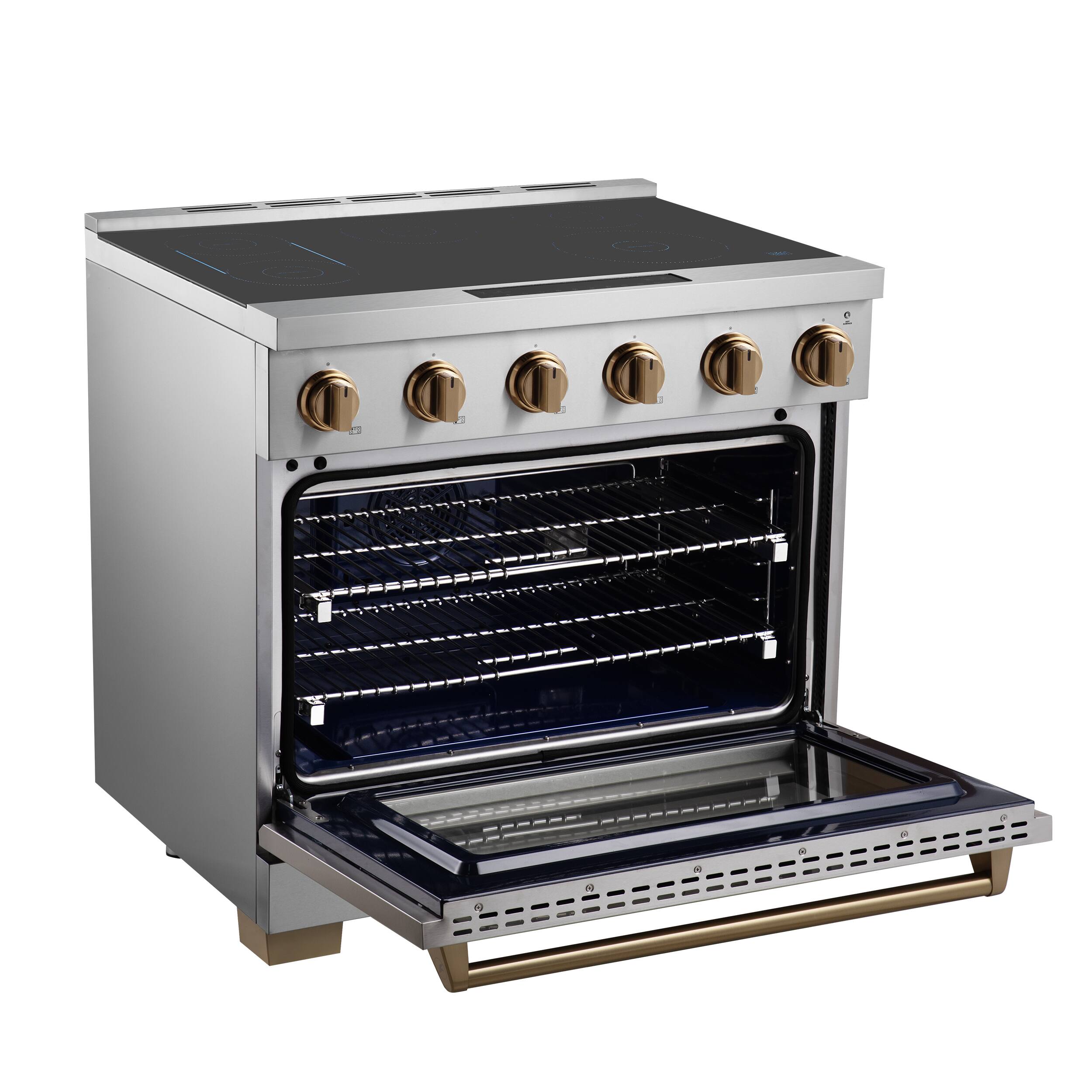Alt View 1. Kucht - 36 Inch Induction Range in Stainless Steel with Gold accents with 5 Elements and Bridge Zone - Stainless Steel with Gold.
