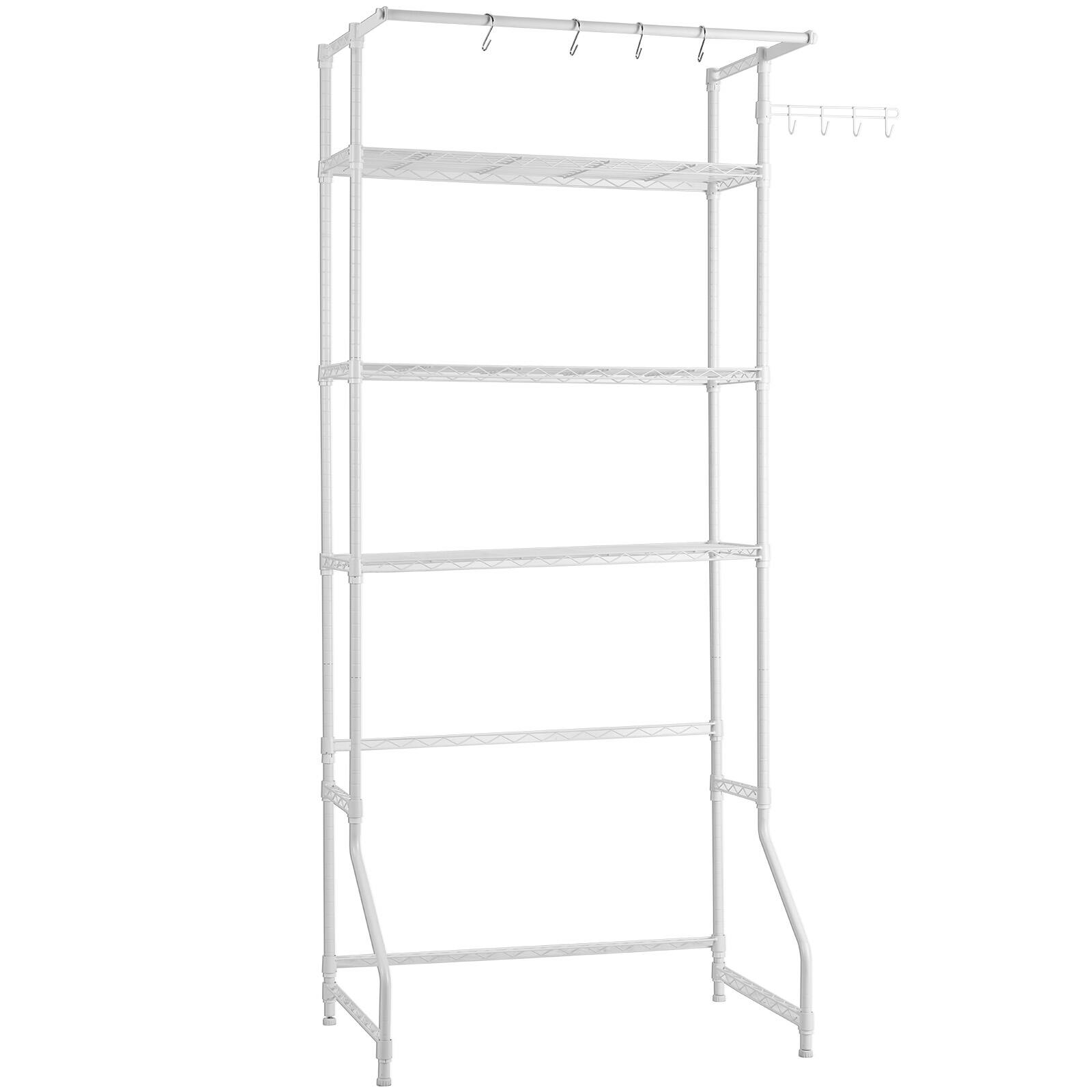Alt View 5. VEVOR - Over Washer and Dryer Storage Shelf,3 Tiers Laundry Room Drying Rack,Hanger Rod and Hooks, Single Row Adjustable Shelves - White.