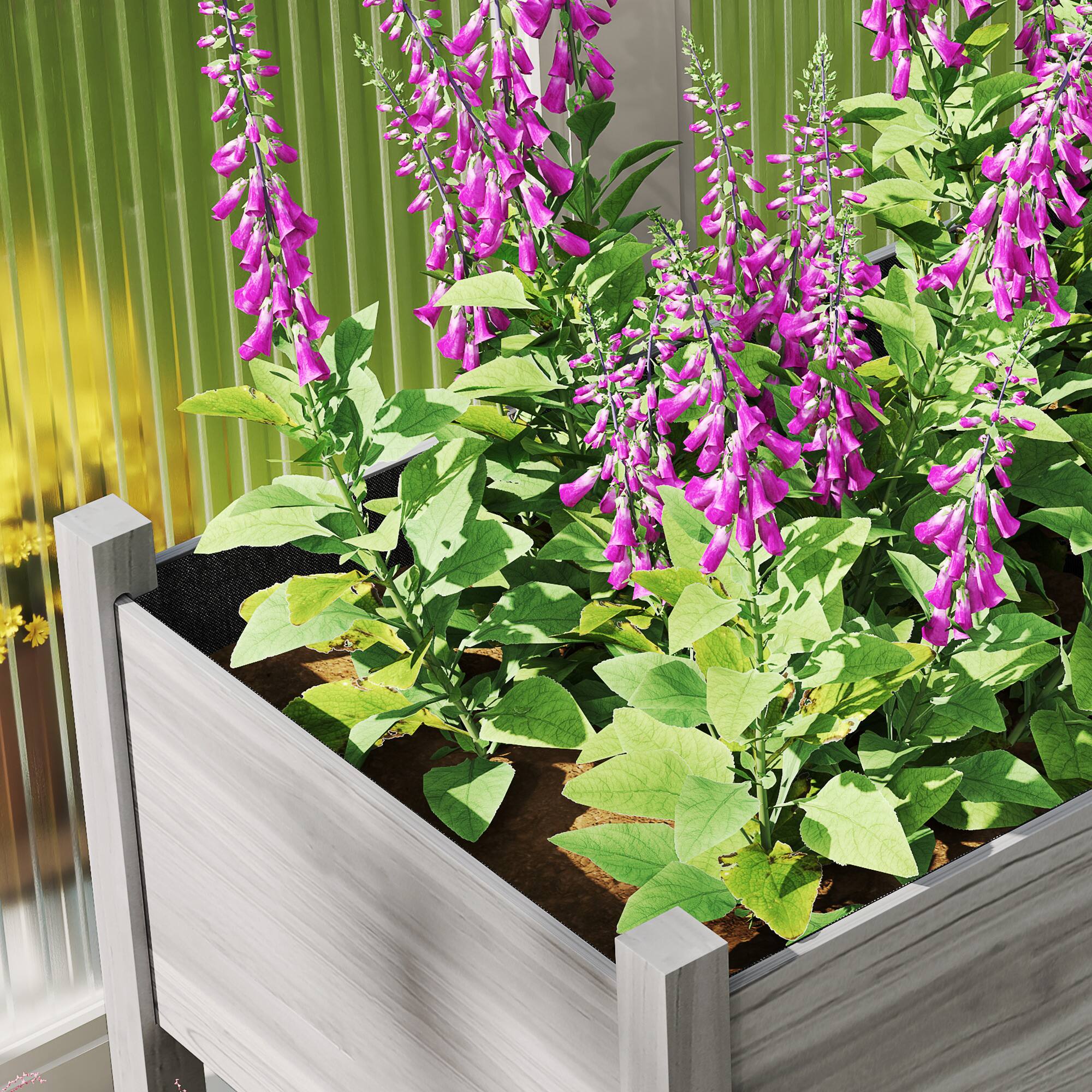 Alt View 7. Outsunny - Wooden Raised Garden Bed with Legs, Large Elevated Planter Box with Bed Liner and Drain Holes - Gray.