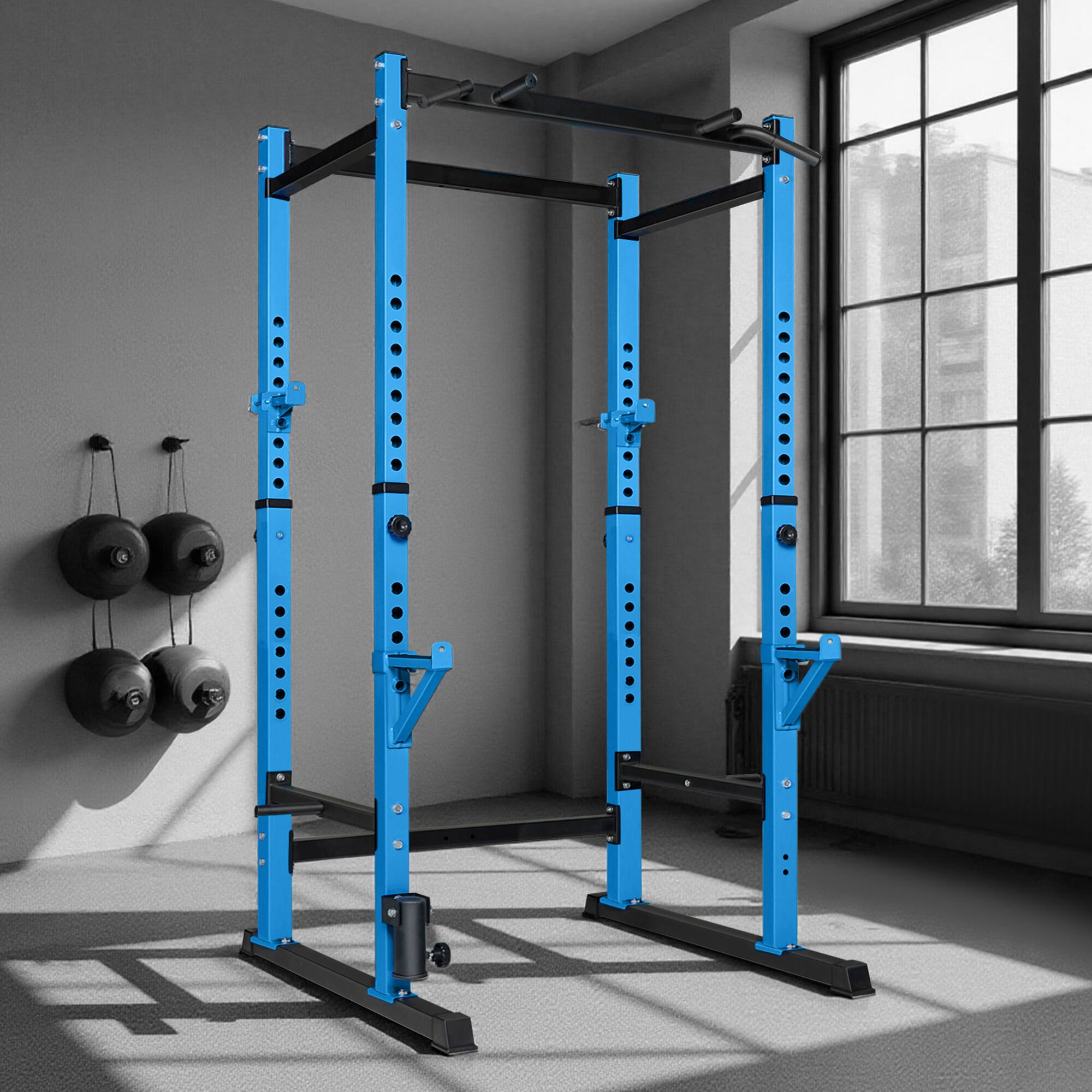 Front. KERDOM - Heavy Duty Stable Squat Rack Height Adjustable Weight Lifting Stand Power Rack Cage Home Gym Equipment, 660lbs Capacity - Blue.