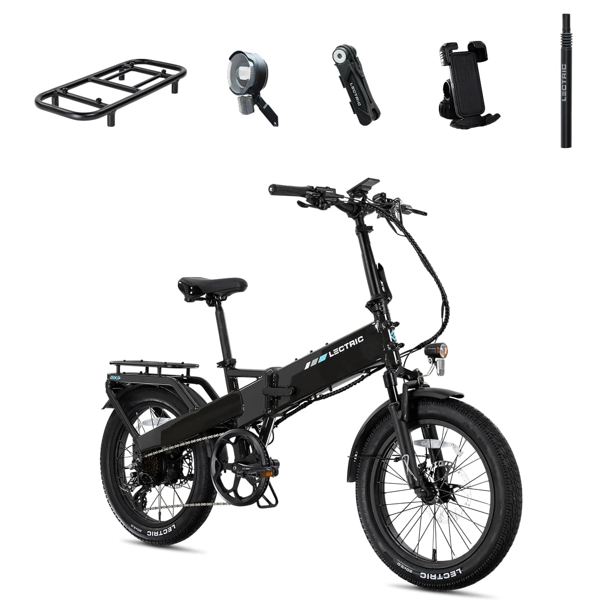 Lectric eBikes - XP4 750 Step-Over Foldable Long-Range eBike (Max 85mi/28mph) + LevelUp Rack/Seat Post/Elite Headlight/Lock/Phone Mount - Tempest Grey - Front_Zoom