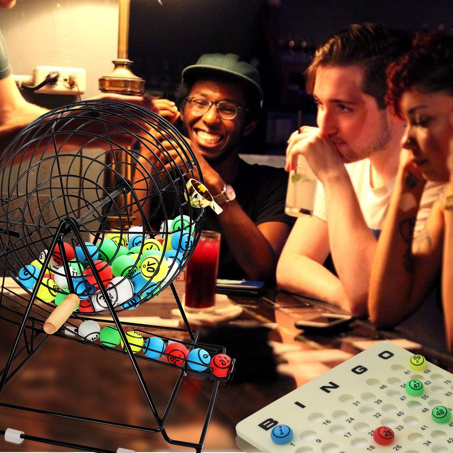 Alt View 2. GSE Games & Sports Expert - Bingo Game Set with Jumbo Bingo Cage and 1.5" Ping Pong Size Bingo Balls, Plastic Master Board.