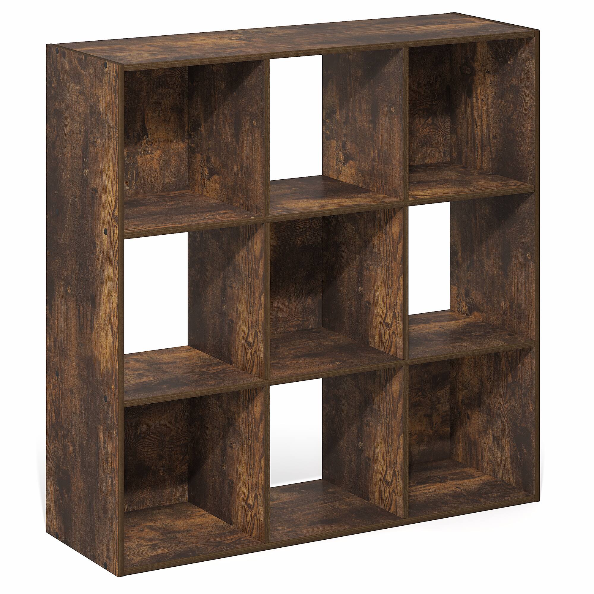 Alt View 5. Furinno - PELLI Book Shelf, 9-Cube Bookshelf, 3x3 Cube Storage Organizer Bookcase, 11.7 x 35.3 x 35.4 - Amber Pine.