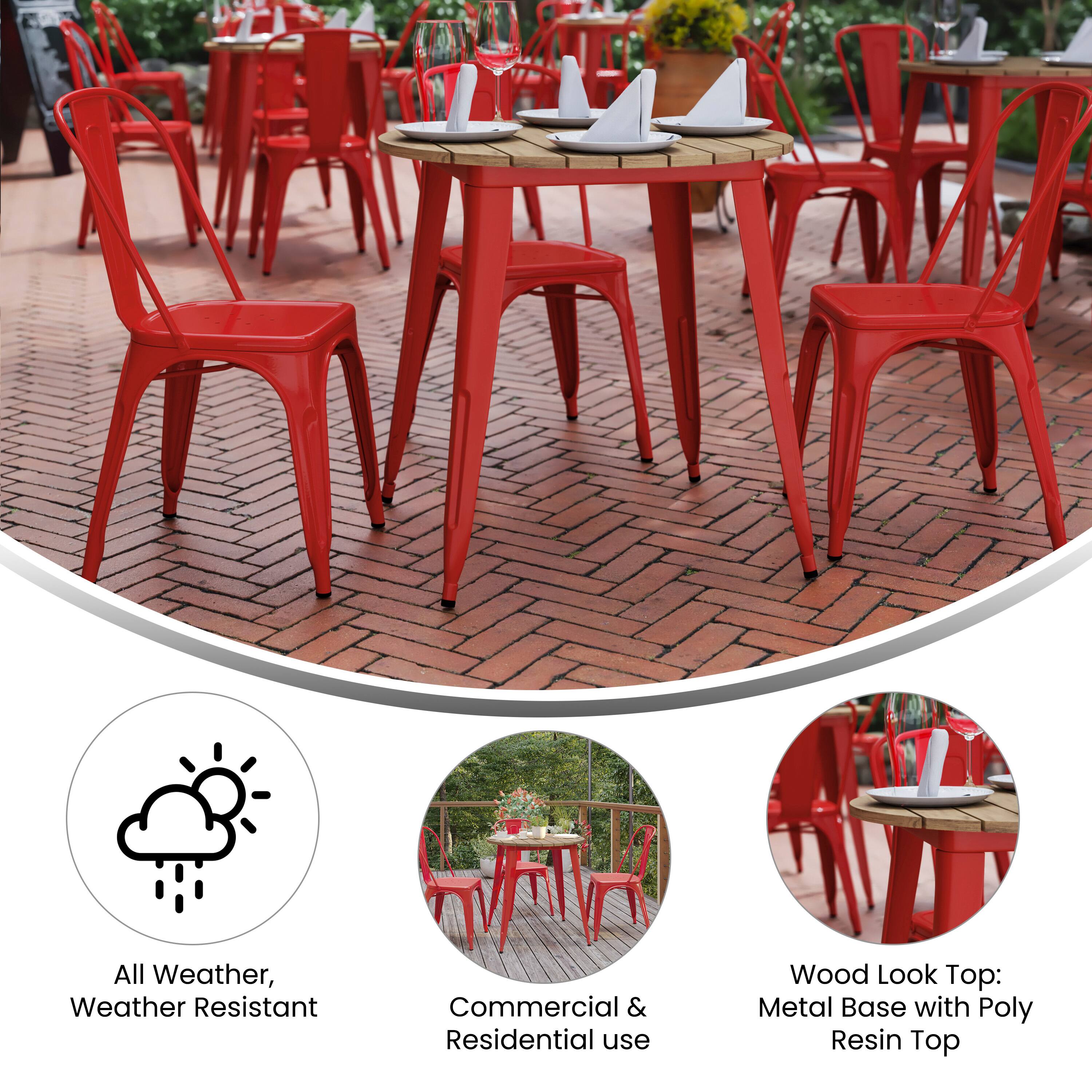 All Weather, Weather Resistant  
Commercial & Residential use  
Wood Look Top: Metal Base with Poly Resin Top