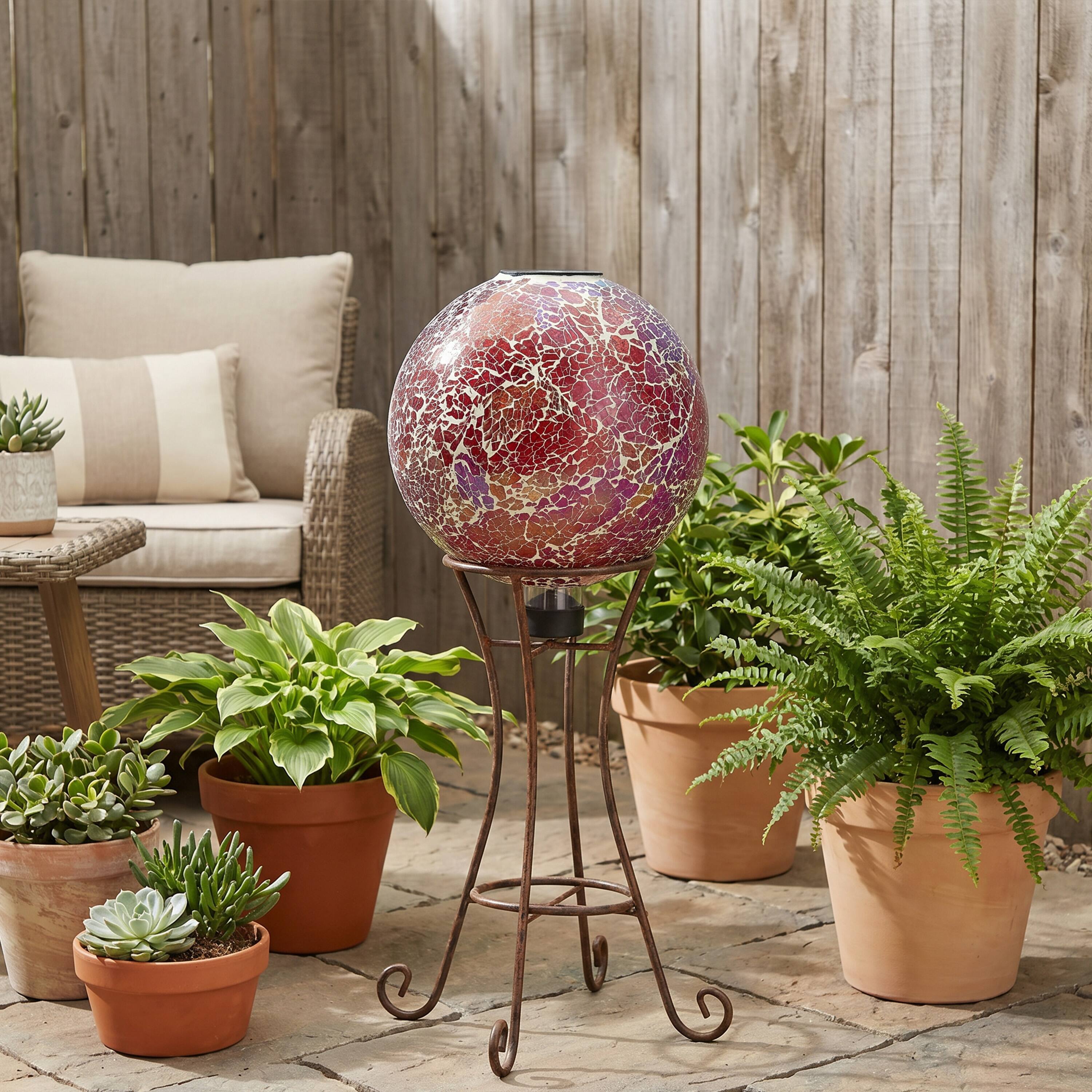 Alt View 6. Sunnydaze - Mosaic Gazing Ball with Solar Light - 10 in - Pearl Pink.