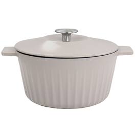 Martha Stewart - Eastholm Enameled Cast Iron 3 Quart Embossed Stripe Dutch Oven with Lid - Warm Grey