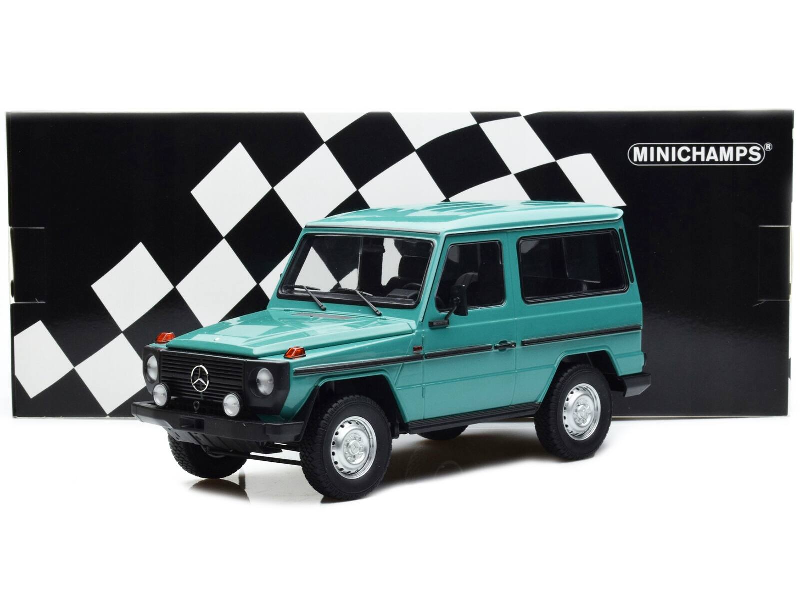 Back. Minichamps - 1980 Mercedes-Benz G-Model (SWB) Turquoise with Black Stripes Limited Edition to 504 pieces Worldwide 1/18 & - Turquoise with Black.