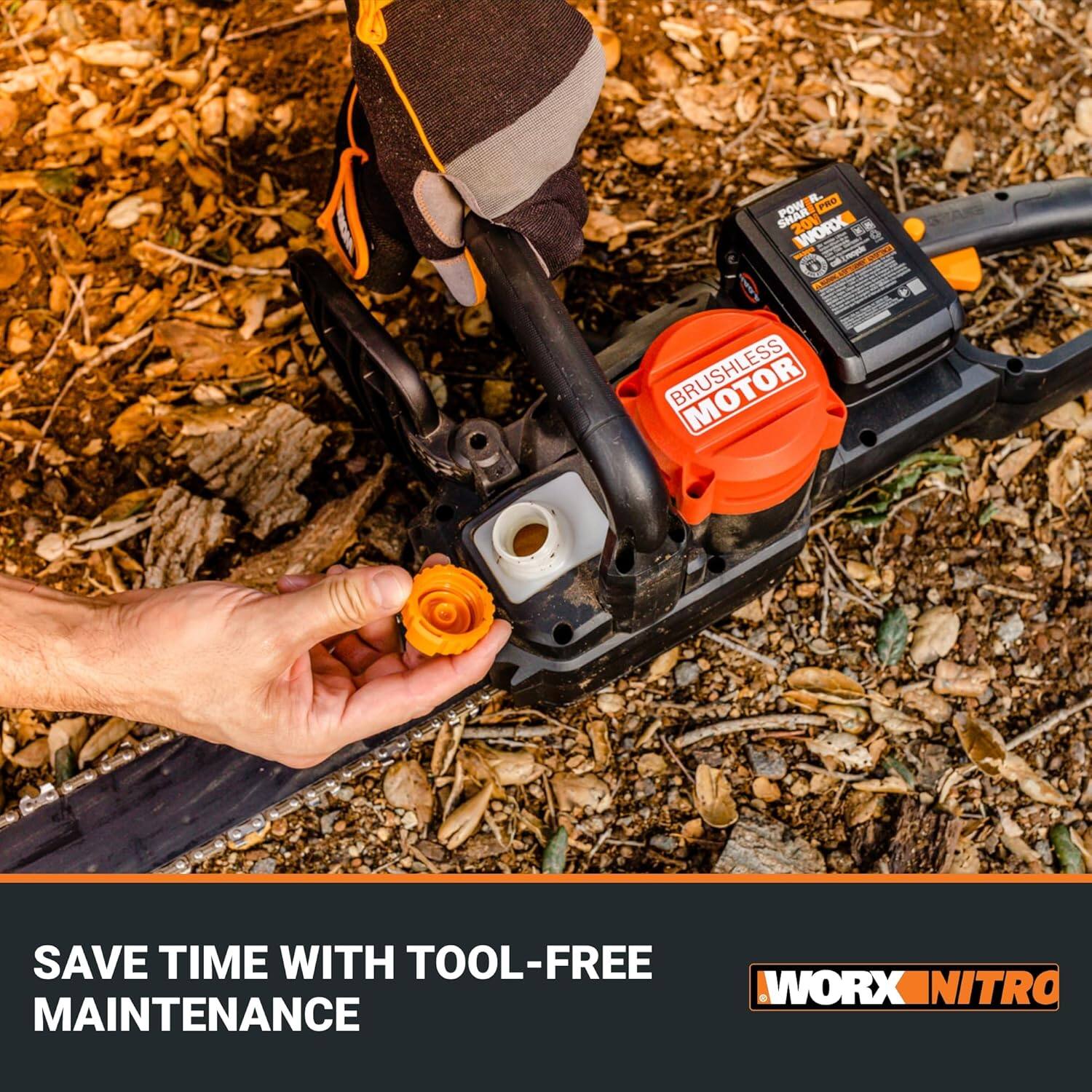 Save time with tool-free Worx Nitro maintenance.
