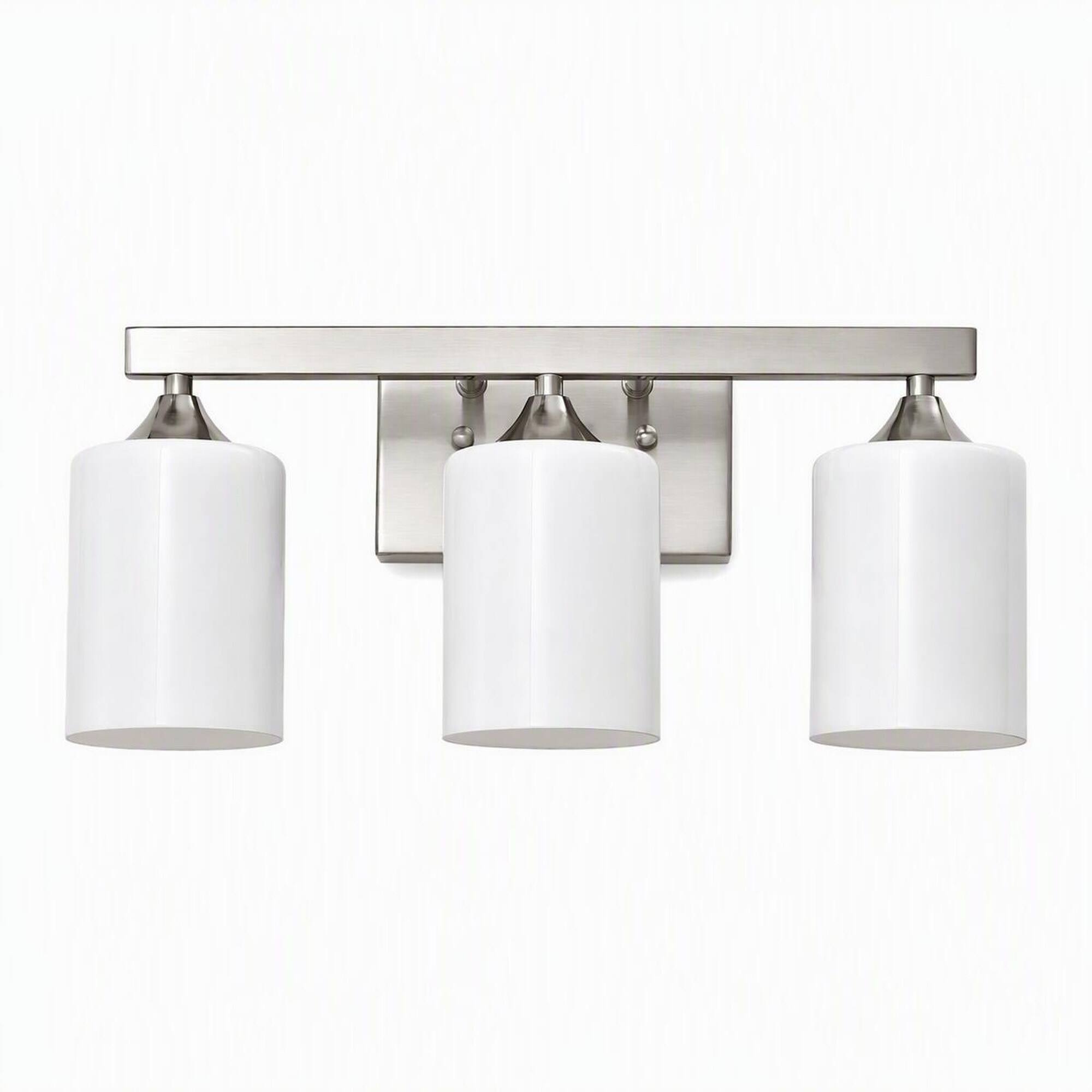 RYHNUYNE - 3-Light Brushed Nickel Bathroom Vanity Light with Frosted Cylinder Shades, Damp-Rated Wall Sconce