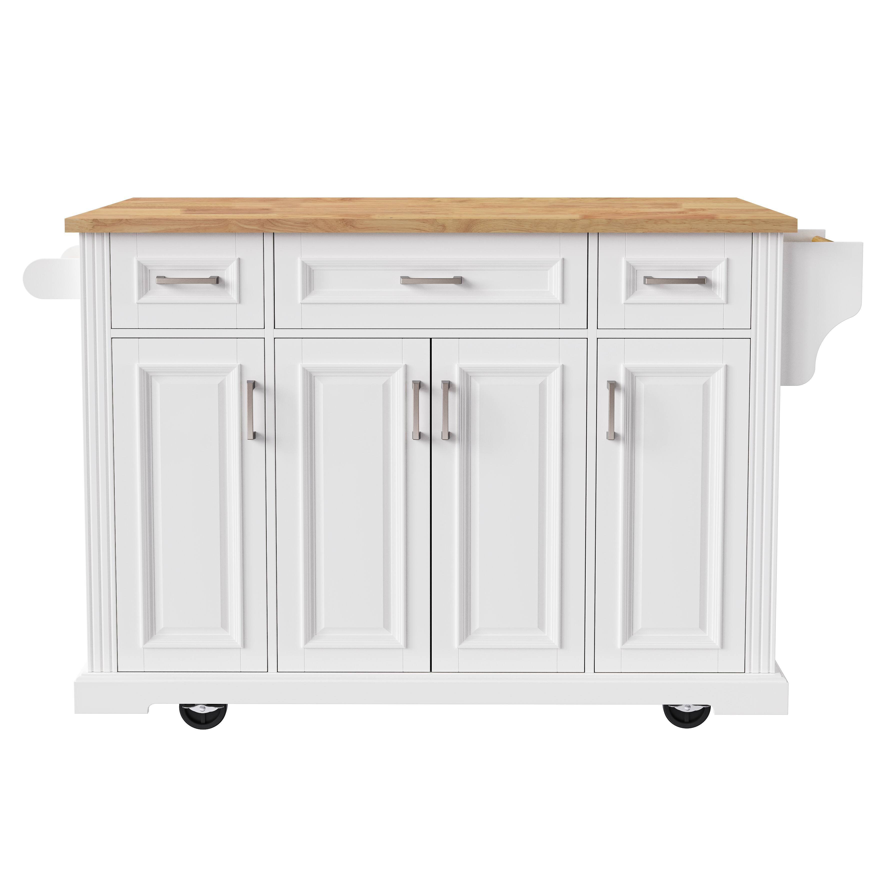 Front. Ecooso - 54-inch Kitchen Island with Drop Leaf, 4 Doors, and Rolling Wheels - White.