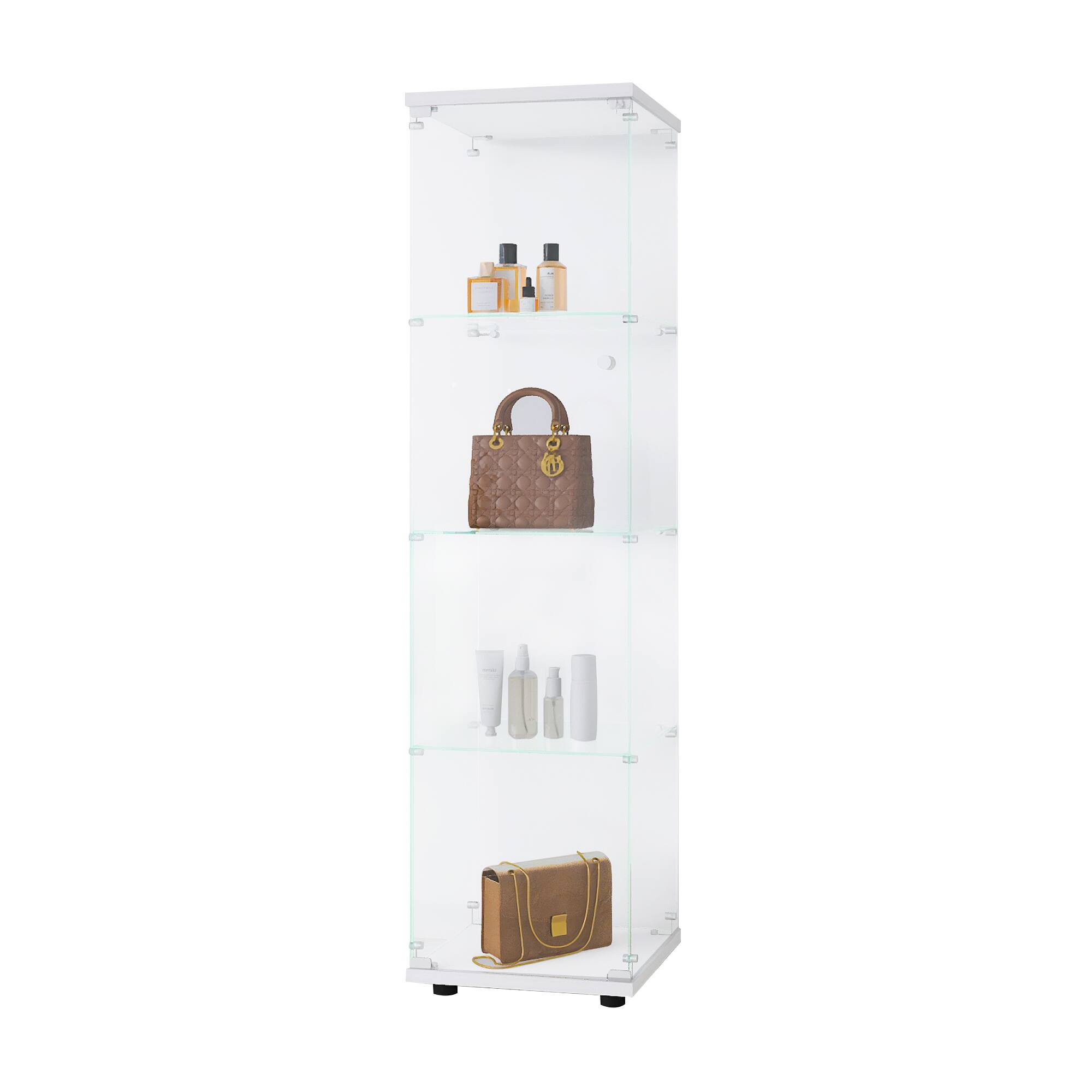 Alt View 2. GOODSILO - Glass Display Cabinet with 4 Shelves & Door - Floor Standing Curio Bookshelf for Living Room, Bedroom, Office - White.