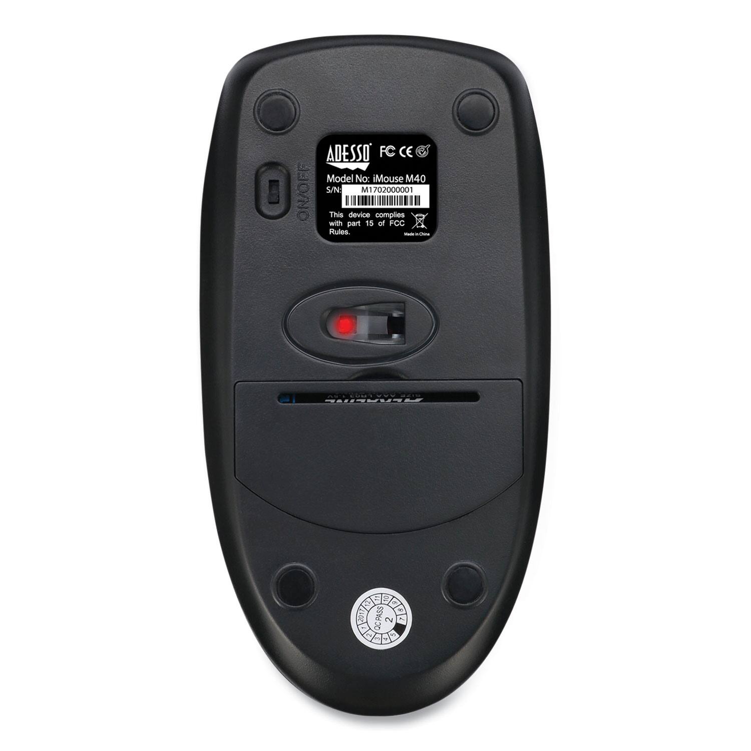 ADESSO FC CE  
Model No: iMouse M40  
S/N: M1702000001  
This device complies with part 15 of FCC Rules - .  
i L PLAALINE SEEDE QCPASS 2 MPA