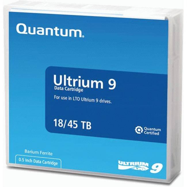 Quantum  
Ultrium 9  
Data Cartridge  
For use in LTO Ultrium 9 drives.  

18/45 TB  
Barium Ferrite  
0.5 Inch Data Cartridge  

Quantum Certified  
ULTRIUM 9  
LTO