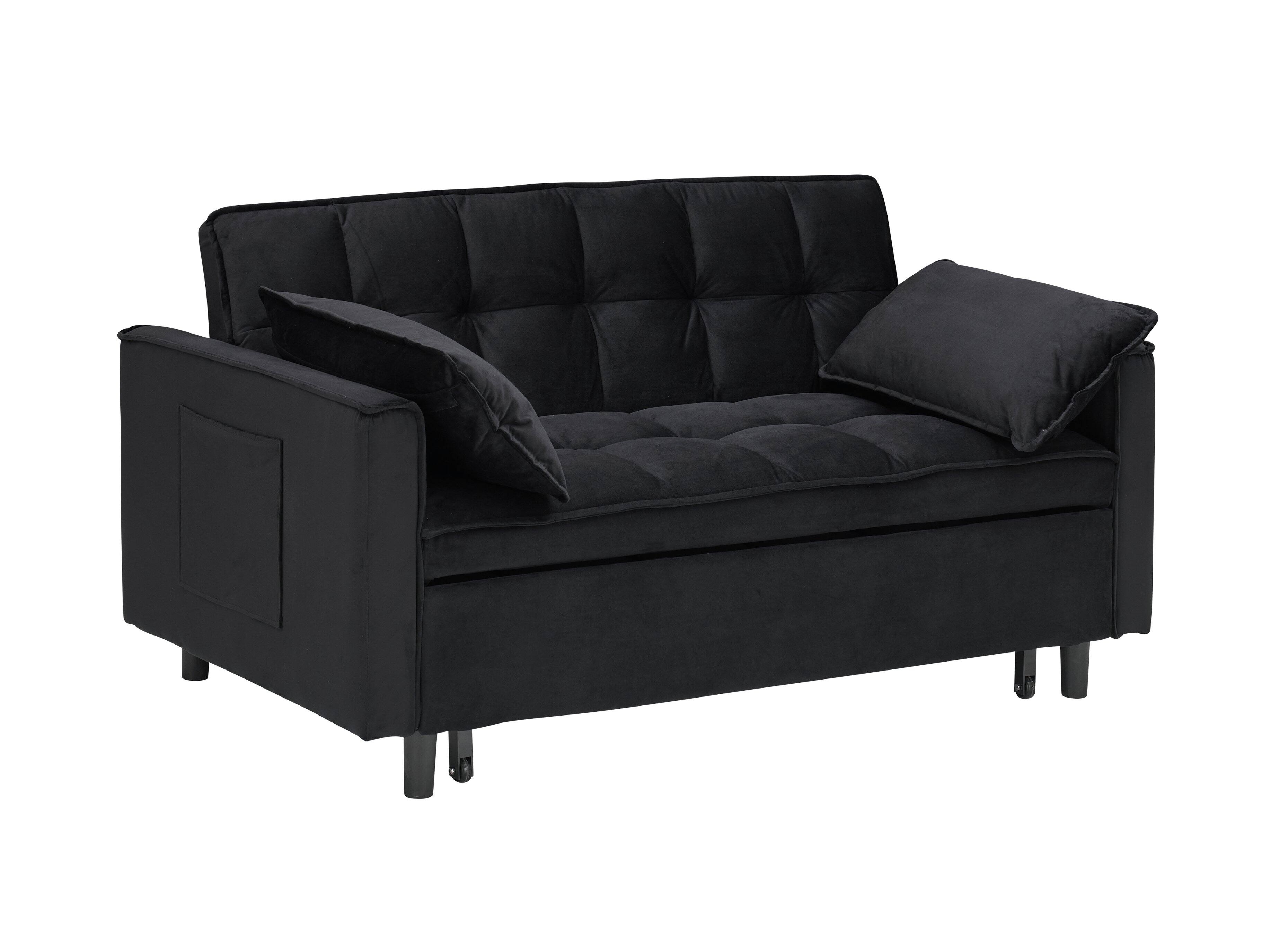 Alt View 1. Trinkets Crazed - 3 in 1 Velvet Convertible Sleeper Sofa Bed, Futon Couches for Living Room with Side Pocket/Adjustable Backrest - Black.