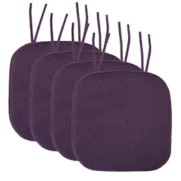 Sweet Home Collection - Honeycomb Memory Foam Non-Slip 16" x 16" Chair Cushion Pad with Ties, 4-Pack - Eggplant