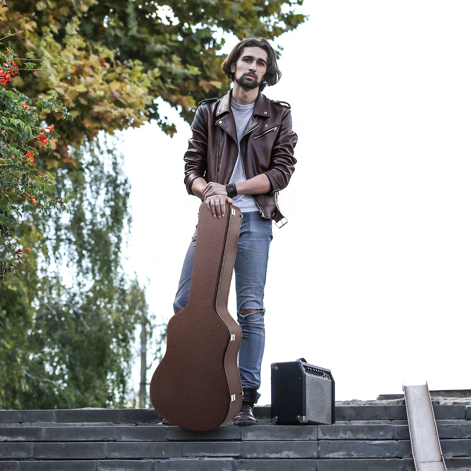 Alt View 2. Winado - Acoustic Guitar Hard Case Fits 41-Inch Guitars, PVC Leather Covered Lightweight Hardshell Case with Plush Lining.