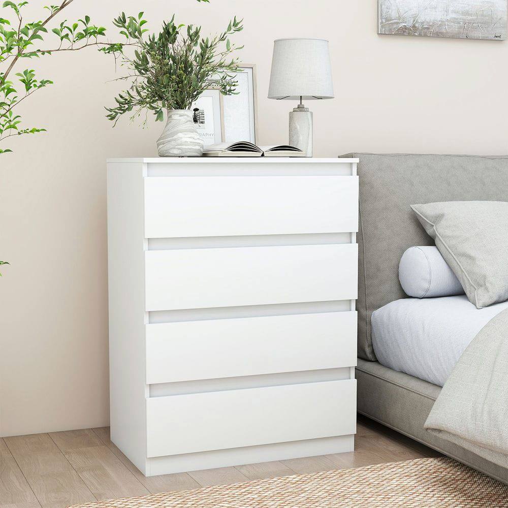 Front. Resenkos - Modern White Storage Dresser, Durable Chest with Effortless Sliding Drawers for Bedroom or Closet - White 4-Drawer.