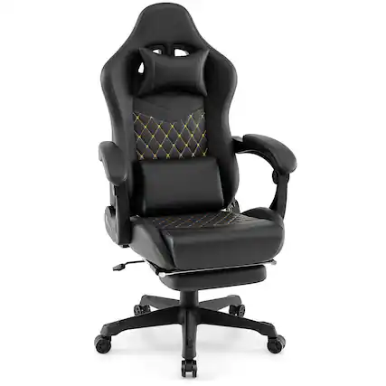 Front. Costway - Costway Gaming Chair with Footrest Ergonomic Video Game Computer Chair with Headrest - Black.