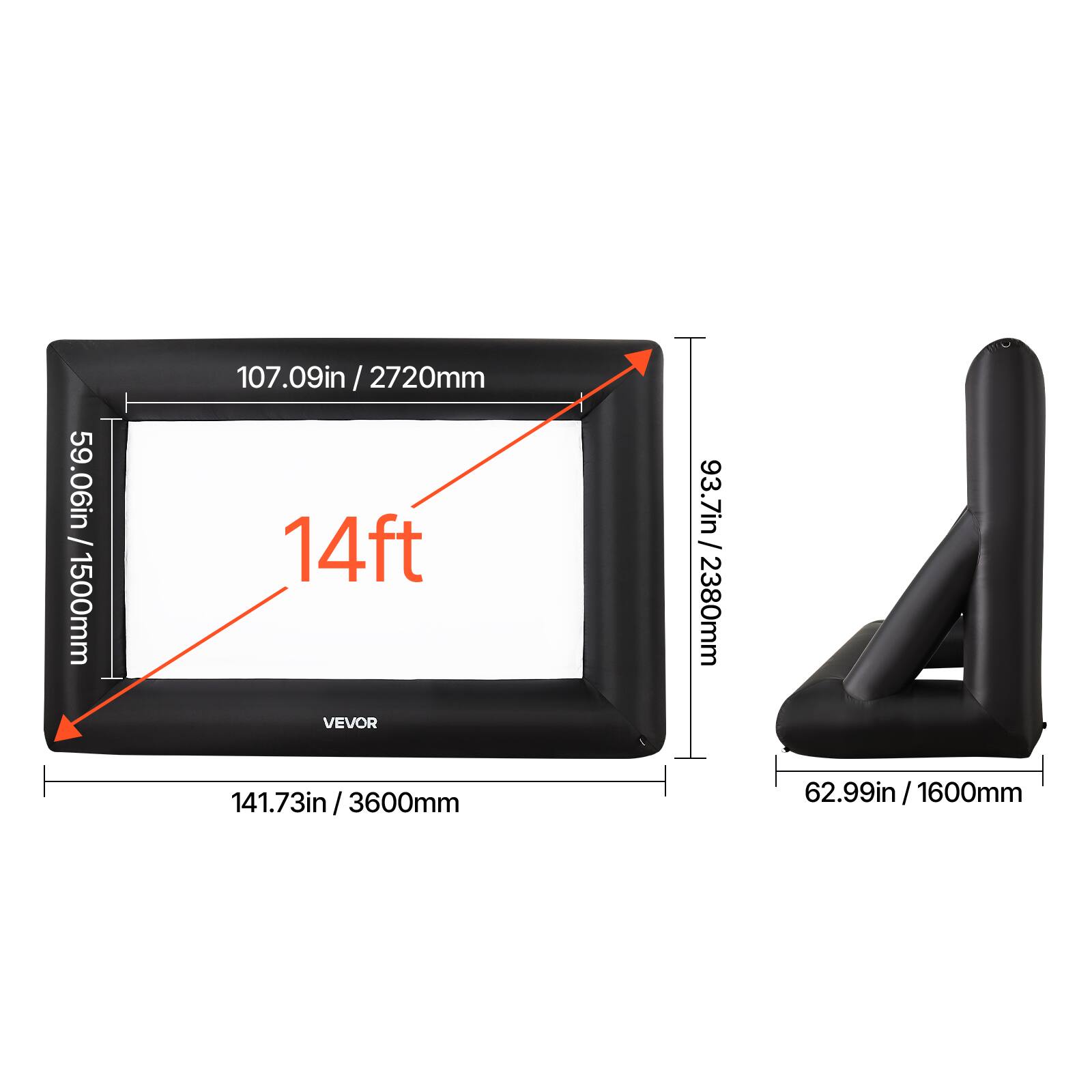 59.06in / 1500mm, 107.09in / 2720mm, 14ft, 141.73in/3600mm, 93.7in / 2380mm, 62.99in / 1600mm
