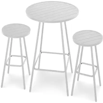 Front. Best Choice Products - Best Choice Products 3-Piece Steel Patio Bar Height Round Bistro Set w/ Backless Stools, Slatted Design - White - White.