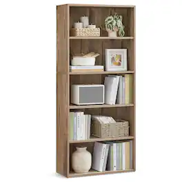 Songmics Home - CUSTOS Collection - Bookshelf, 5-Tier Bookcase, Book Shelf, Open Storage Shelf, 9.4 x 23.6 x 52.8 Inches - Camel Brown