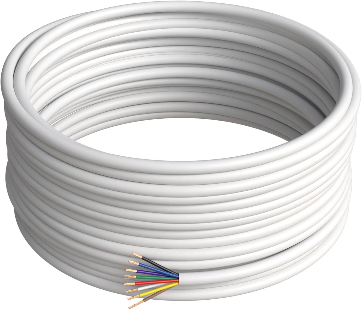 Left. Cables Direct Online - 500ft 22/8 Stranded Alarm Cable CCA 22AWG Low Voltage Wire for Security, Fire Systems, Multi-Conductor Applications - White.