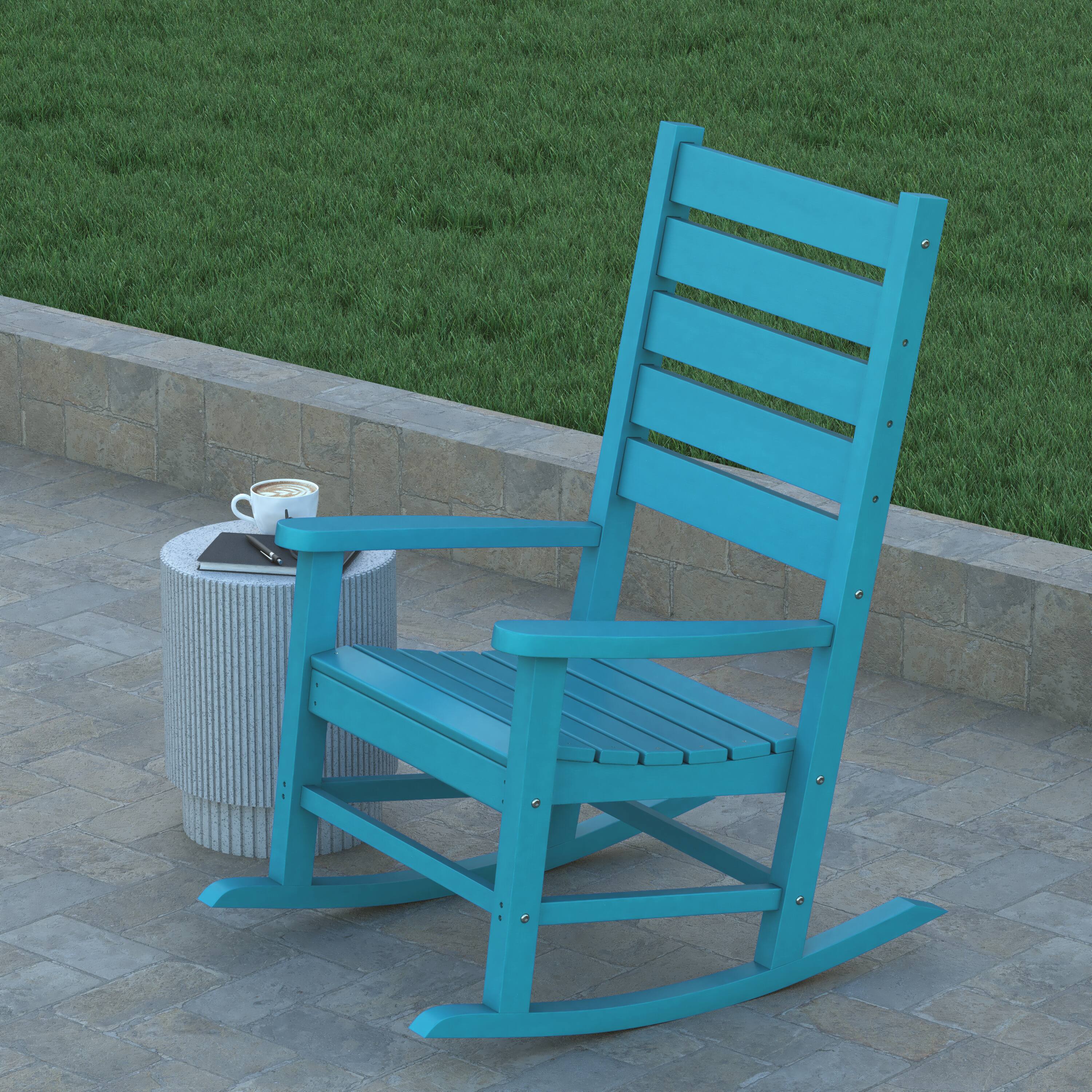 Alt View 4. Emma + Oliver - Florian Set of 2 Contemporary Rocking Chairs, All-Weather HDPE Indoor/Outdoor Rockers - Blue.