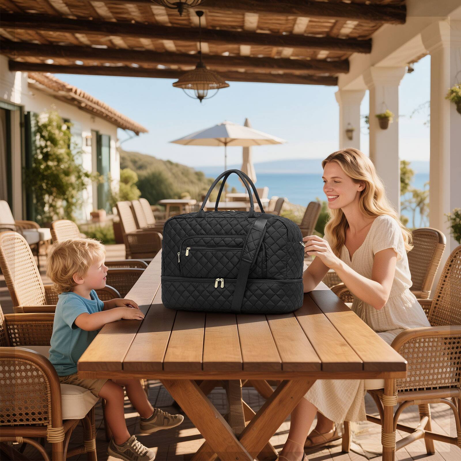 Alt View 6. Unique Bargains - 50L Large Travel Duffle Bag for Women Weekender Overnight Bag W/Shoe Compartment+Wet Pocket+Toiletry Bag TSA Approved - Black.