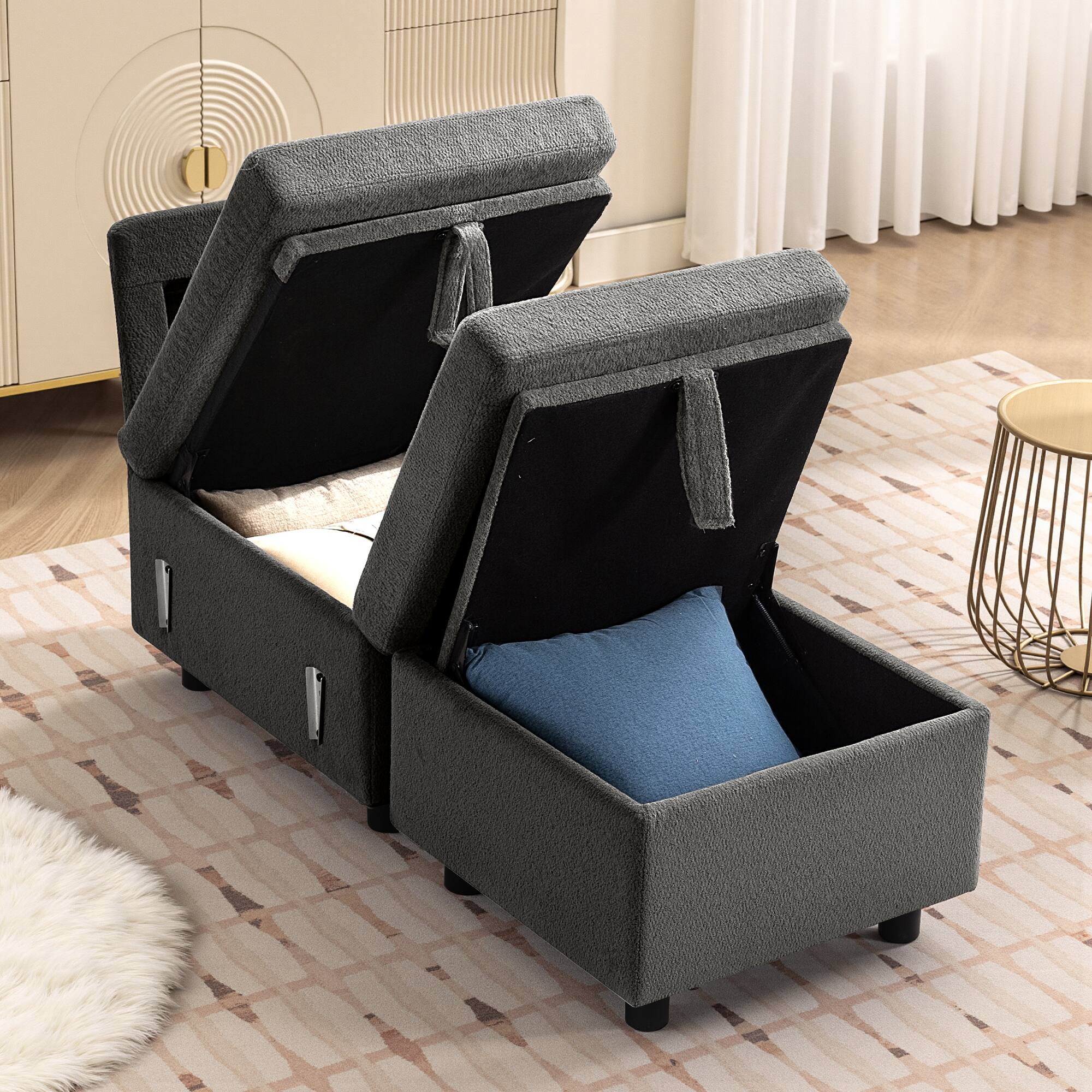 Angle. KERDOM - Combined Convertible L-Shape Sofa with Storage Chaise for Living Room, Modular Sectional Sleeper Couch with Pull Out Bed - Grey-D.