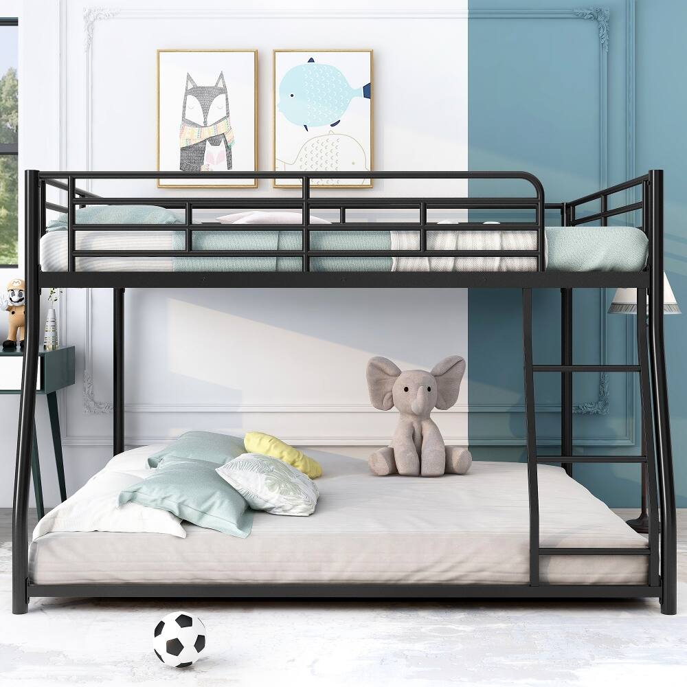 Angle. Loheer - Loheer Full XL Over Queen Bunk Bed Black Metal Floor Bed Frame - Black.
