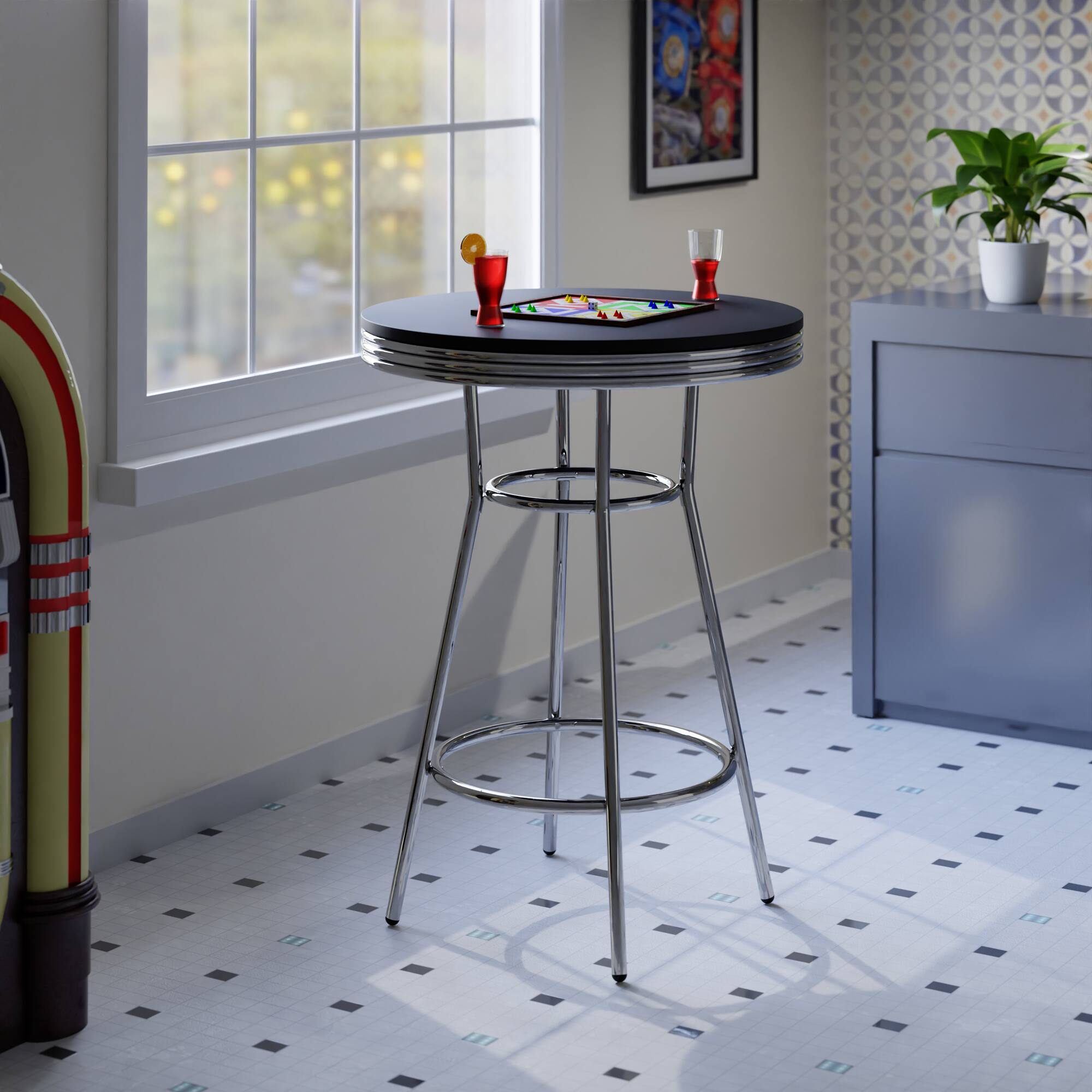 Alt View 6. Winsome Wood - Summit Round High Table - Black/Bright Chrome.