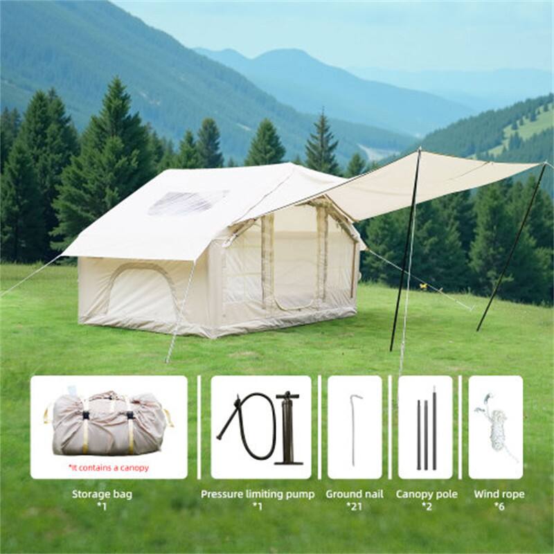- It contains a canopy
- Storage bag *1
- Pressure limiting pump *1
- Ground nail *21
- Canopy pole *2
- Wind rope *6