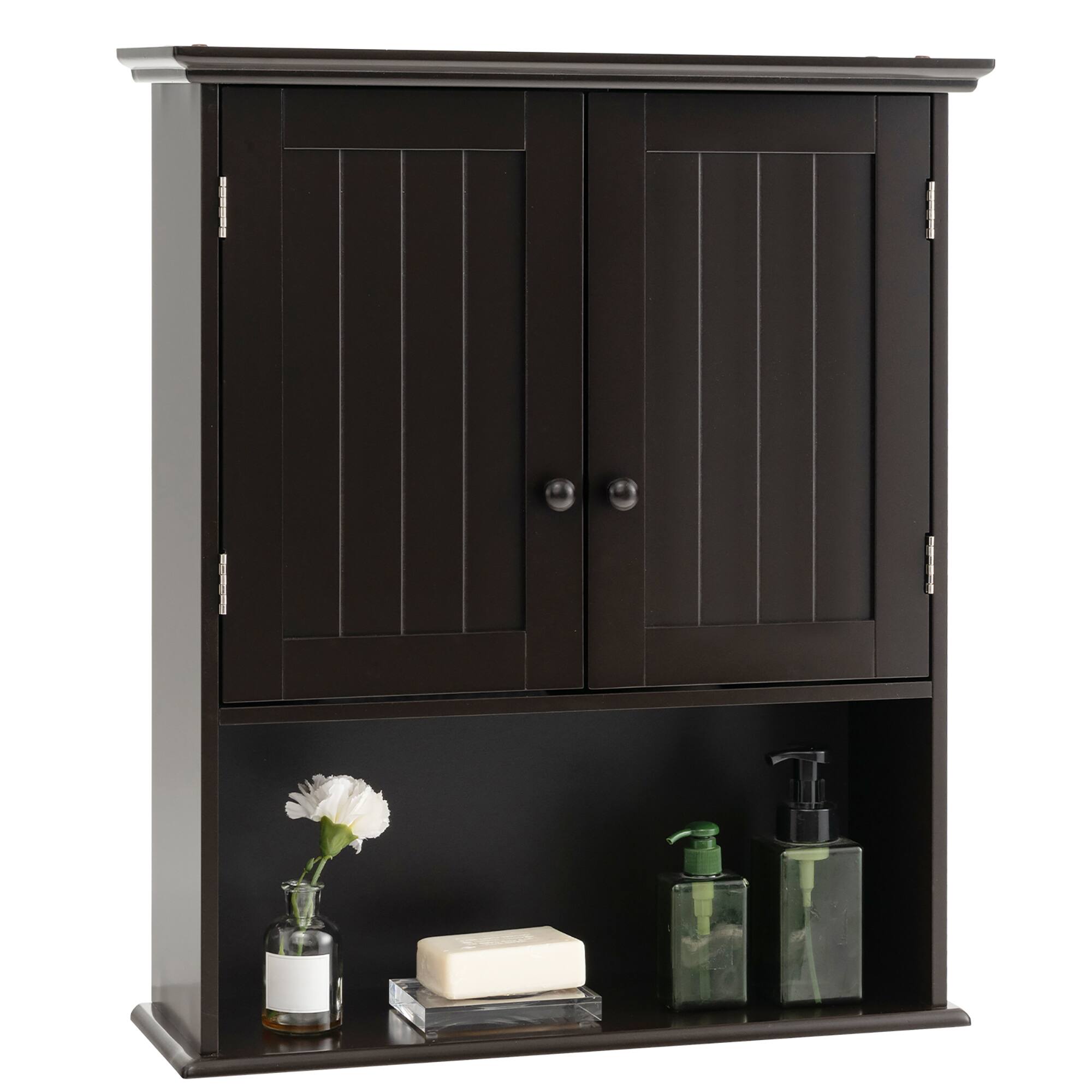 Front. Costway - Costway Wall Mount Bathroom Cabinet Wooden Medicine Cabinet Storage Organizer Espresso - Espresso.