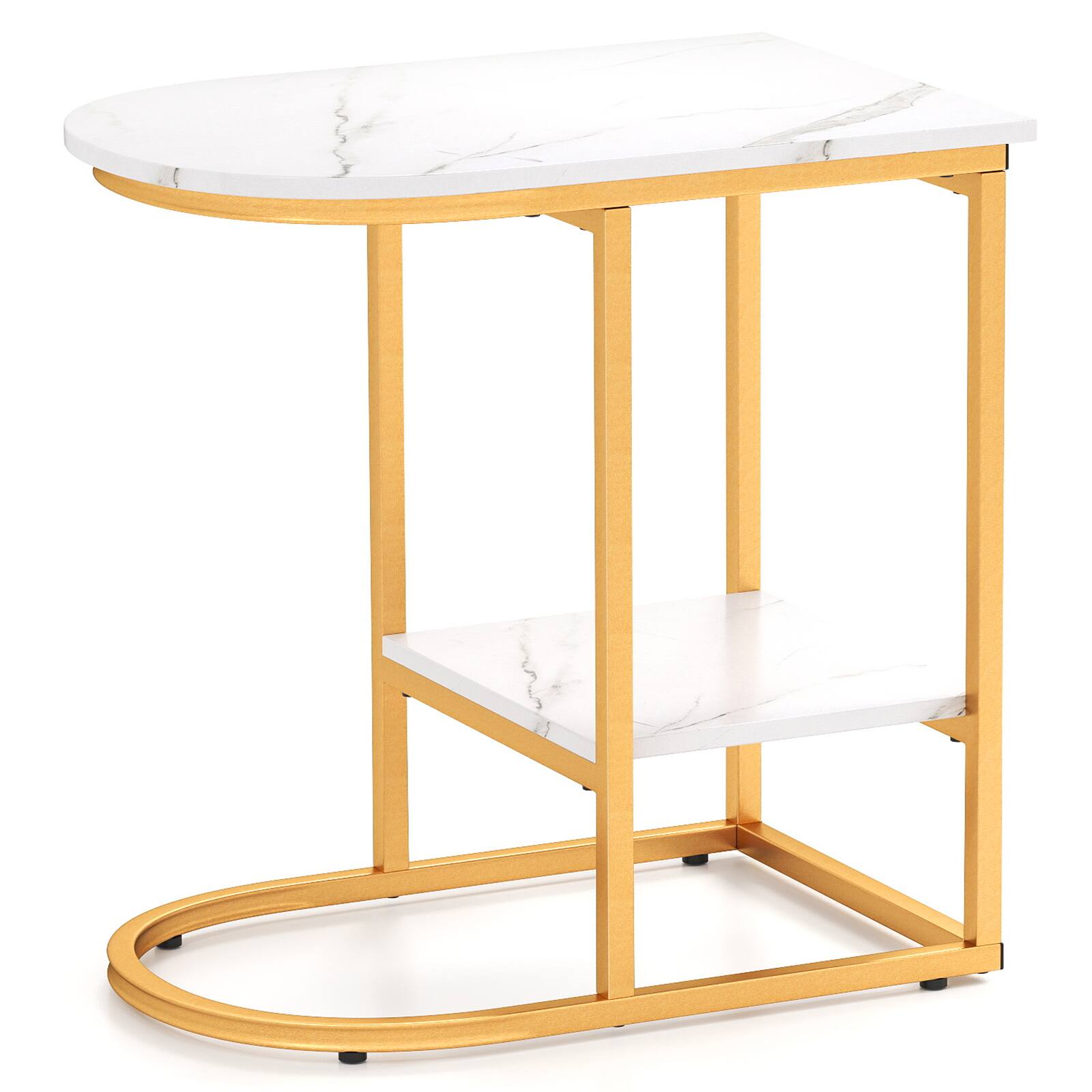 Alt View 8. Gymax - Gymax C-Shaped Side Table Compact 2-tier Storage End Table for Small Space White - White.