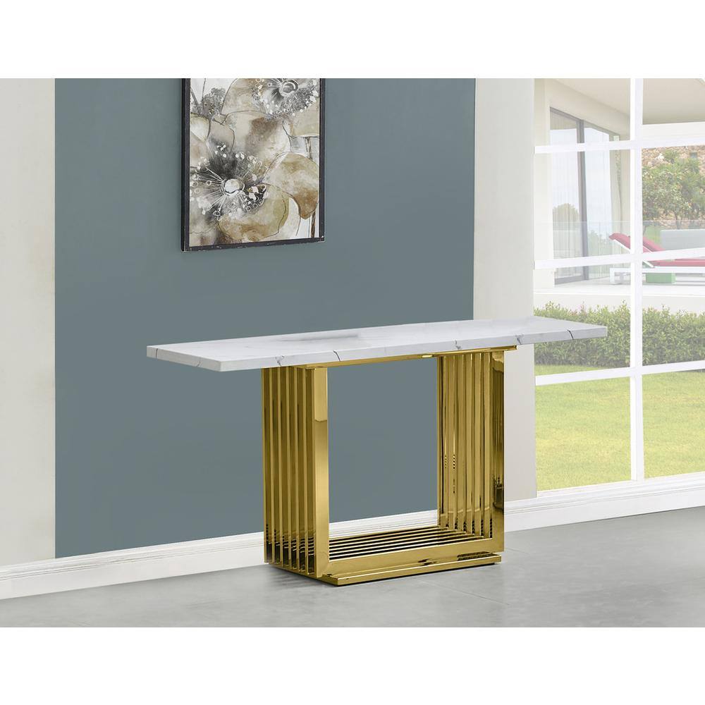 Alt View 2. Best Quality Furniture - White marble top console table with gold color stainless steel base - White.