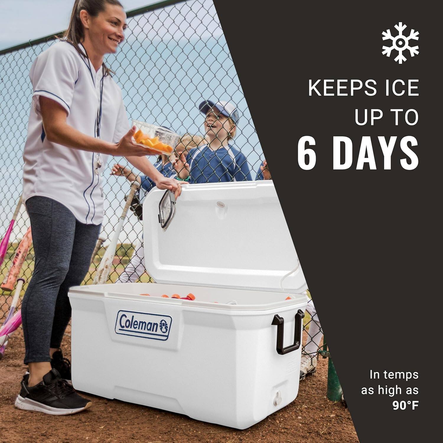 KEEPS ICE UP TO 6 DAYS

Coleman

In temps as high as 90°F