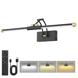 TECH SAFARI - Picture Lights For Wall Operated Wireless With Remote Rechargeable Light k k k Dimmable Art Lighting Painti - Black Gold 24 inch