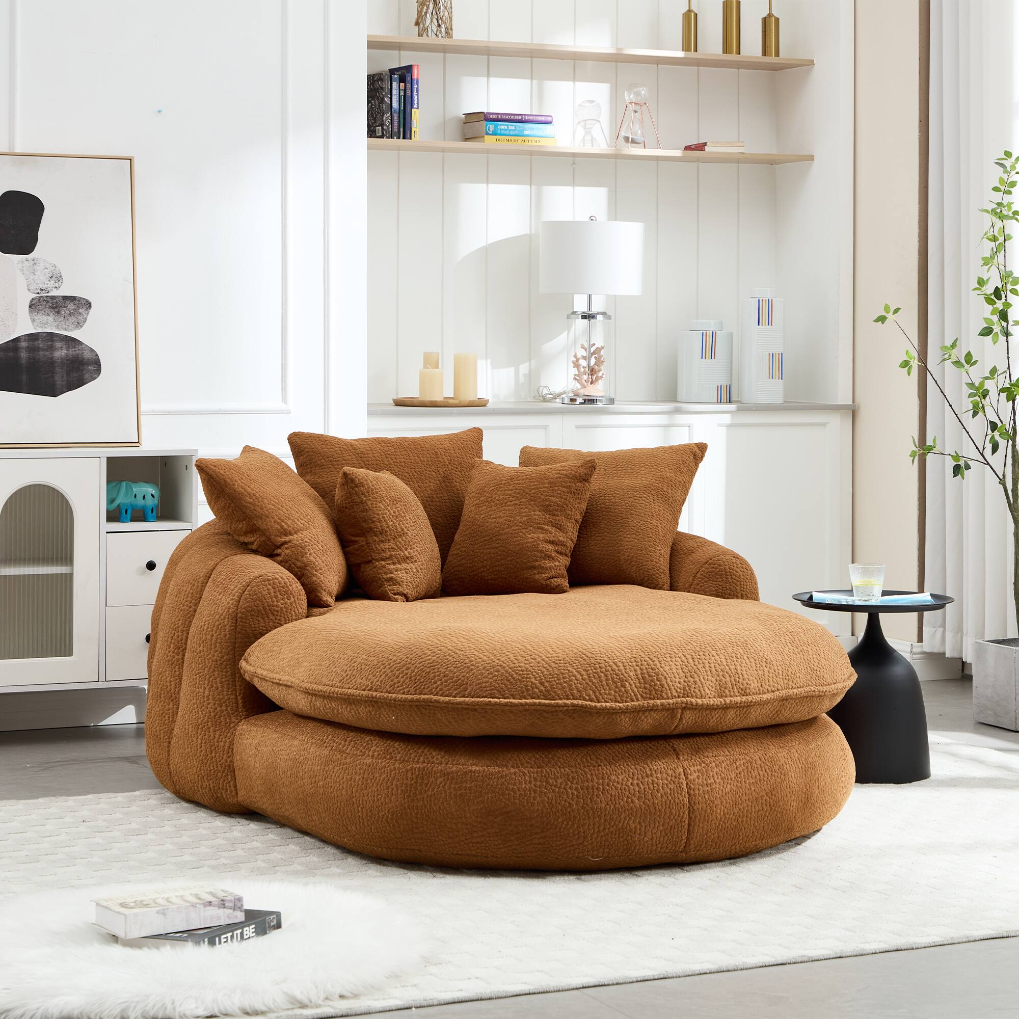 Alt View 10. GOODSILO - Oversized Oval Upholstered Bean Bag Sofa with Wrap-Around Backrest and Multiple Pillows for Ultimate Comfort - Orange.