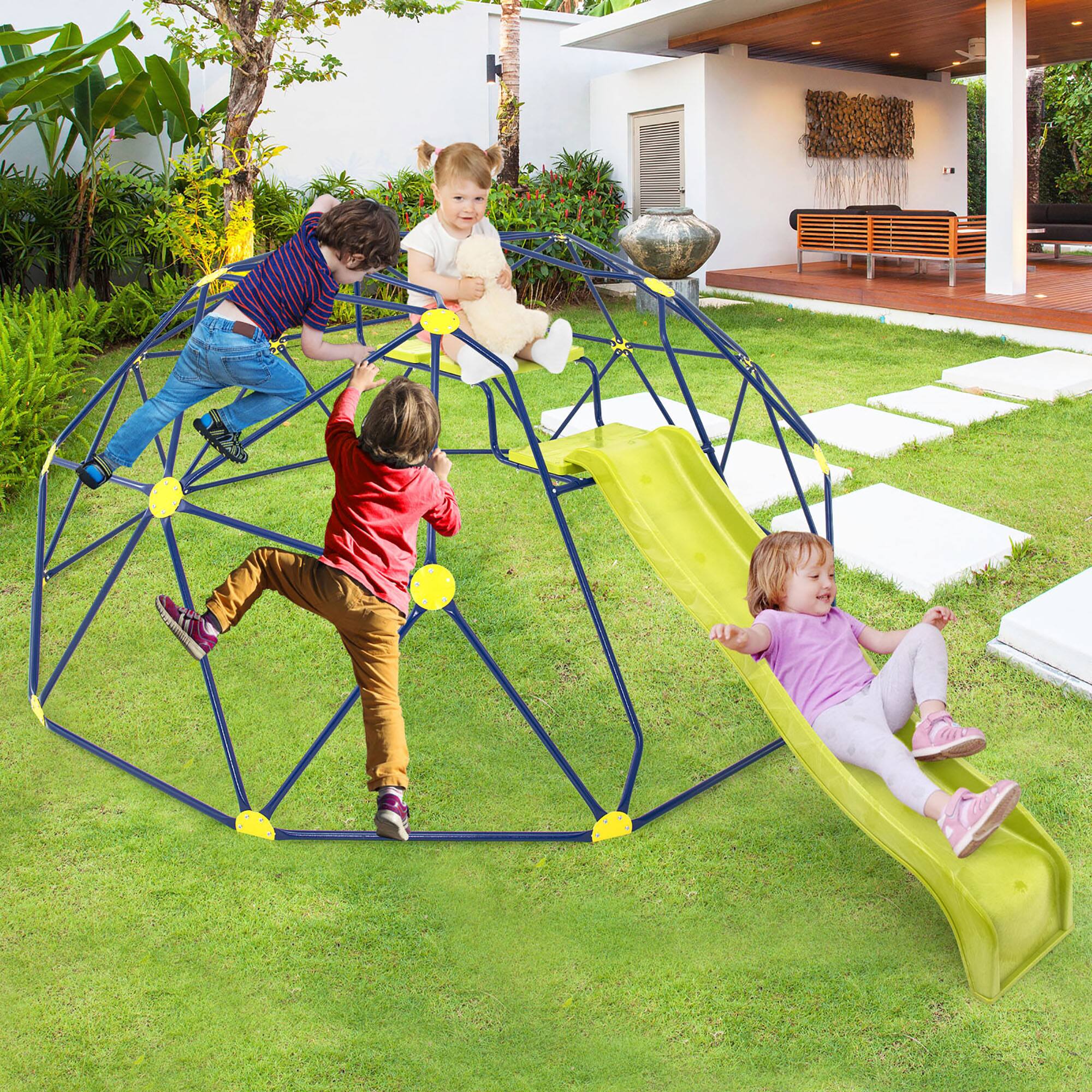 Alt View 4. Gymax - Gymax 13.3 FT Climbing Dome Geometric Dome Climber w/ Extended Wavy Slide - Multicolor.