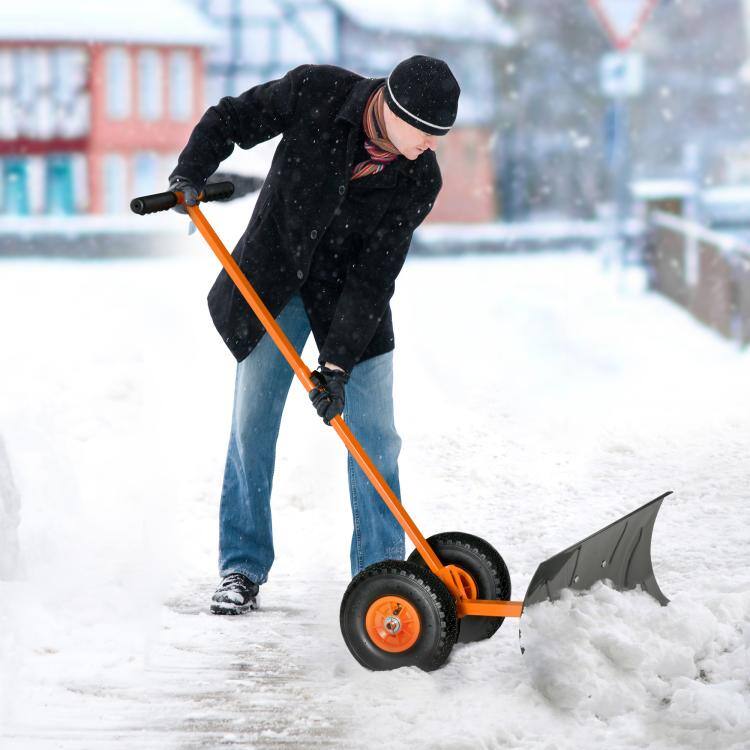 Alt View 1. PULUZ - Snow Shovel, Rolling Pusher with 29 inch Blade, 10 inch Wheels & Angle-Adjustable Handle - Orange.