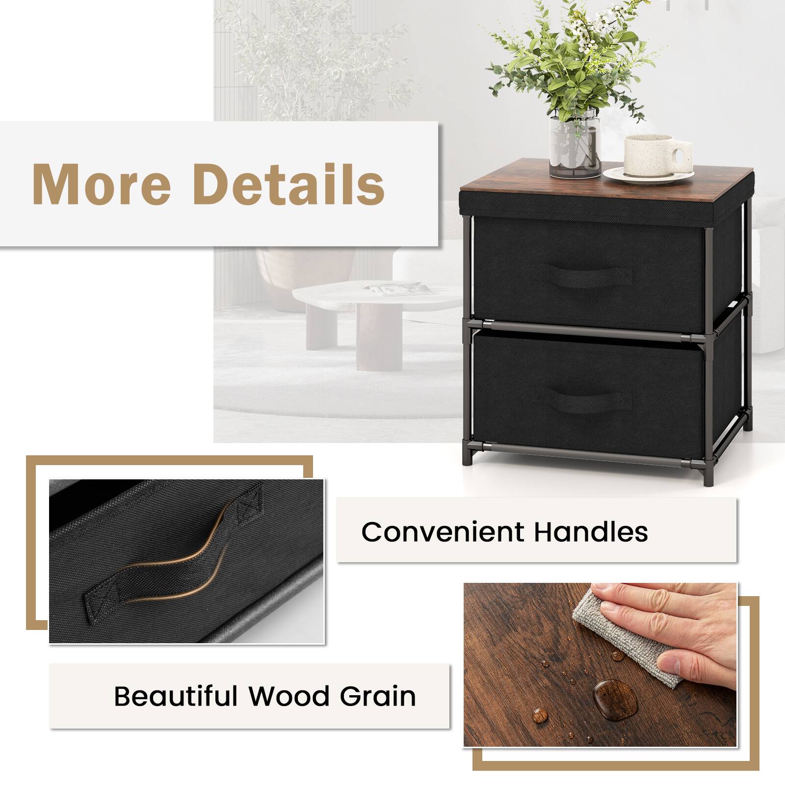 More Details Convenient Handles Beautiful Wood Grain