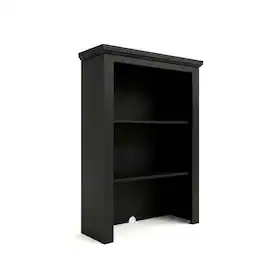 Martha Stewart - Bedford Modular Wooden Hutch with 2 Fixed Storage Shelves, Solid Wood Frame and Rear Cable Management Opening - Black Frame/Gold Hardware