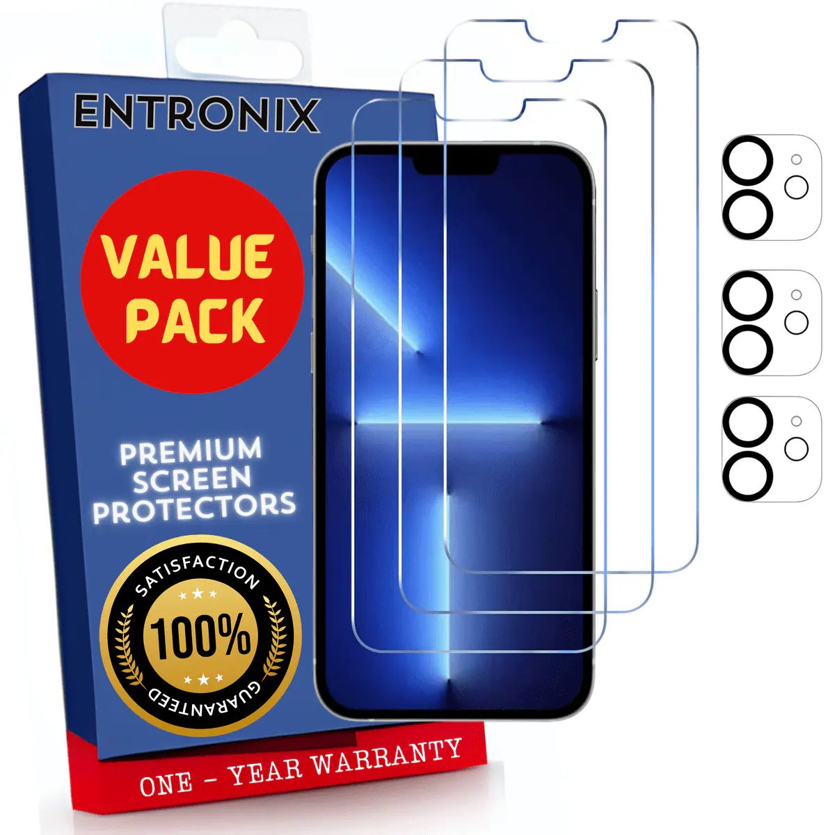 ENTRONIX  
VALUE PACK  
PREMIUM SCREEN PROTECTORS  
SATISFACTION 100% GUARANTEED  
ONE - YEAR WARRANTY