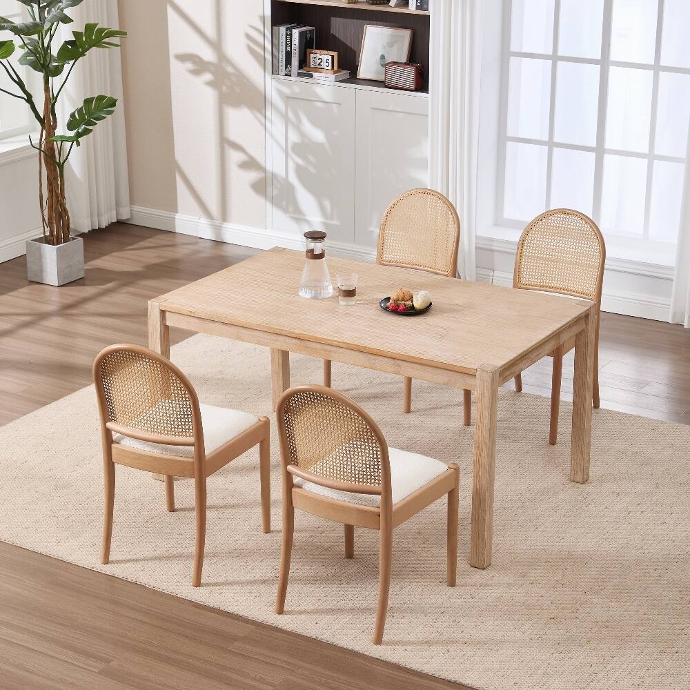 Alt View 10. Loheer - Loheer Rattan Dining Chairs Set of 2, Beige Upholstered Linen Kitchen Chairs with Wood Legs - Beige.