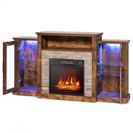 Boyel Living - TV Stand Fits TVs up to 65 in. with Fireplace and 16-Color Led Lights - Brown